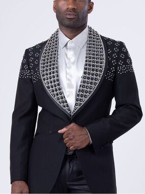 Embellished Black Shawl Collar Blazer